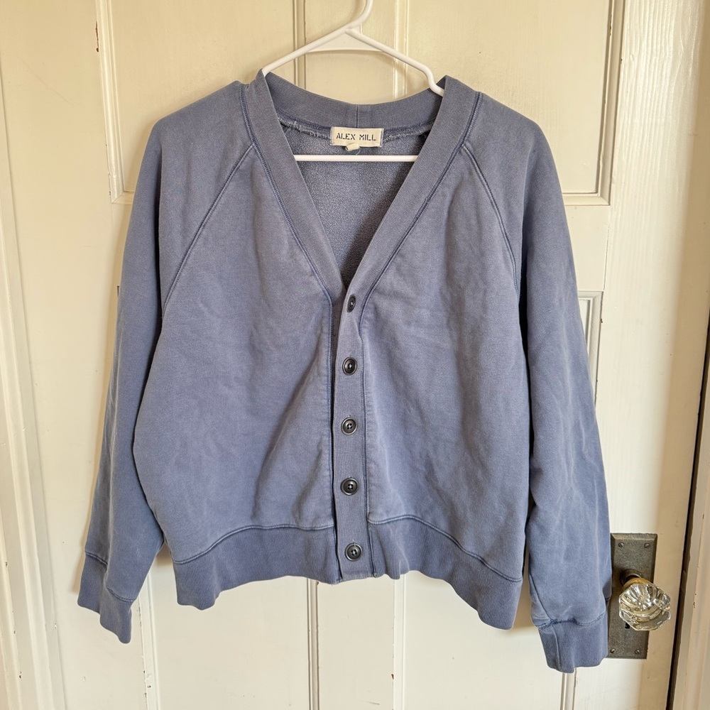 Alex Mill Davie Fleece Cardigan size xl.‎ Blue gray color - Picture 2 of 9
